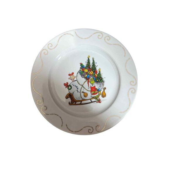 Dr Seuss The Grinch Dinner Plates With Sleigh Set of 4 - Picture 2 of 3